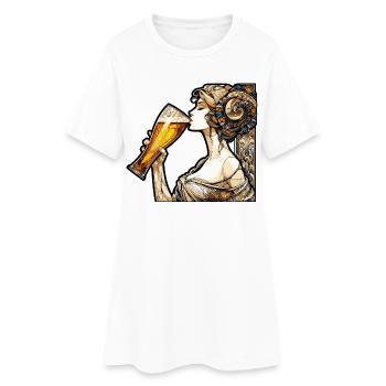 Frau trinkt Bier Geschenk - Frauen T-Shirt-Kleid - Weiß - Vorne