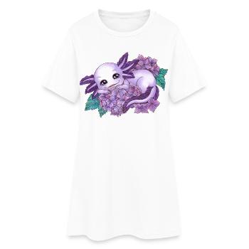 Axolotl in Lila mit Blume Blüte Hortensie - Frauen T-Shirt-Kleid - Weiß - Vorne