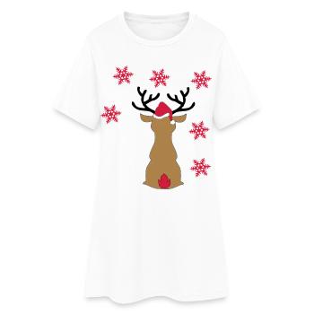 Sticker Rentier im Schnee zu Weihnachten - Frauen T-Shirt-Kleid - Weiß - Vorne