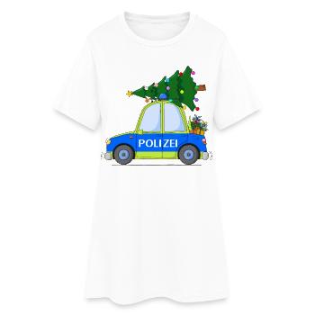 Voiture de police Noël Bleu Jaune - Robe T-shirt Femme - blanc - Devant