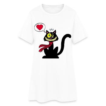 Chat noir amoureux - Robe T-shirt Femme - blanc - Devant