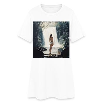 Reizende Frau am Wasserfall - Frauen T-Shirt-Kleid - Weiß - Vorne