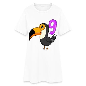 9th Birthday Motif Toucan Bird - 9 Years - Women’s T-Shirt Dress - white - Front