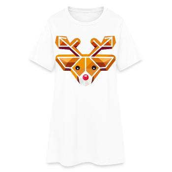 Geometrischer Rentierkopf- Motiv im Lebkuchen Stil - Frauen T-Shirt-Kleid - Weiß - Vorne