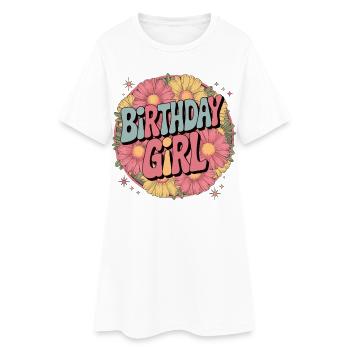 Fille d’anniversaire Floral Rétro Fun Célébration Design - Robe T-shirt Femme - blanc - Devant