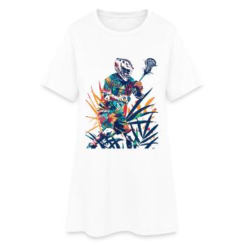 Lacrosse Spieler Comic Look - Frauen T-Shirt-Kleid - Weiß - Vorne