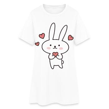 Niedlicher Hase mit Herzen: Zum Verlieben süß! - Frauen T-Shirt-Kleid - Weiß - Vorne