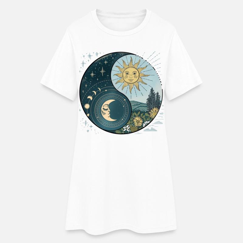 Yin Yang Soleil et Lune Harmonie Céleste - Robe T-shirt Femme - blanc