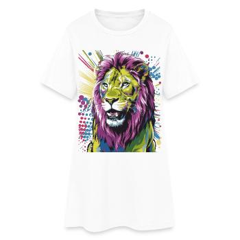 Lion abstrait coloré Audacieux Vibrant Wildlife Art - Robe T-shirt Femme - blanc - Devant