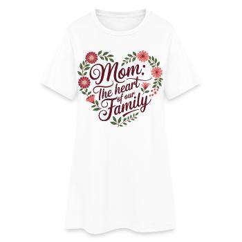 Maman : Le cœur de notre famille - Cadeau pour la fête des mères - Robe T-shirt Femme - blanc - Devant