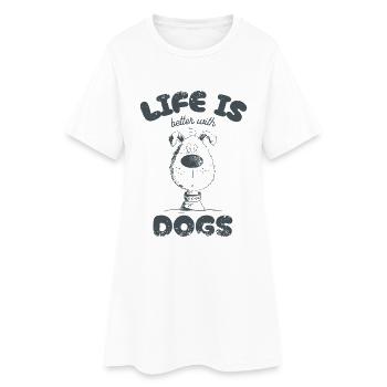 La vie est meilleure avec les chiens chien disant dessin animé - Robe T-shirt Femme - blanc - Devant