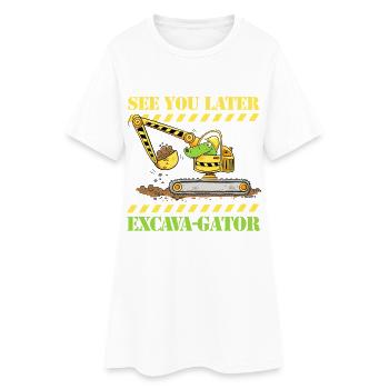 Excavatrice de chantier crocodile disant jeu de mots - Robe T-shirt Femme - blanc - Devant