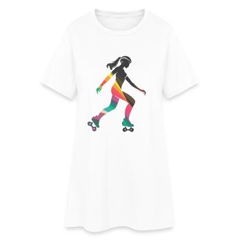 Rollschuhfahrendes Mädchen - Frauen T-Shirt-Kleid - Weiß - Vorne