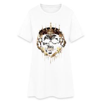 Crâne de jeu doré avec couronne et casque - Robe T-shirt Femme - blanc - Devant
