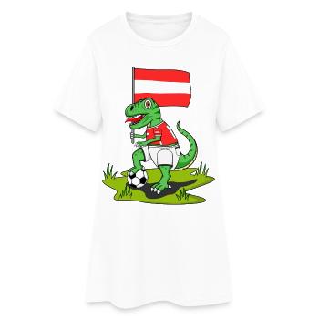 Österreich Flagge Dinosaurier Rex Fußball  - Frauen T-Shirt-Kleid - Weiß - Vorne