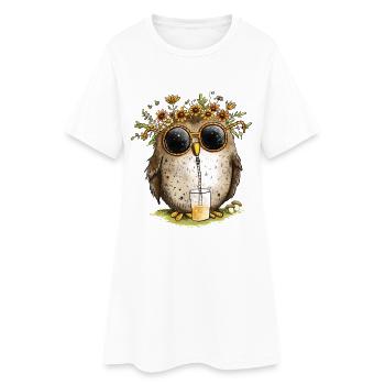 Hibou avec lunettes de soleil et limonade - Robe T-shirt Femme - blanc - Devant
