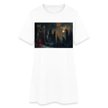Poster Illustration Mittelalterliche Landschaft in Ruinen - Frauen T-Shirt-Kleid - Weiß - Vorne