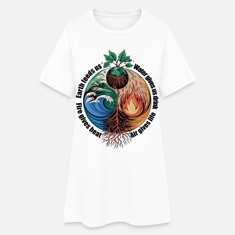 Vier-Elemente-Baum - Erde, Wasser, Feuer, Luft - Frauen T-Shirt-Kleid - Weiß