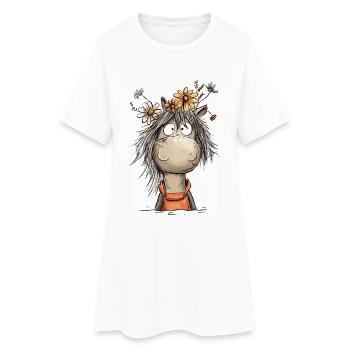 cheval avec des fleurs sauvages dessin animé cavalier - Robe T-shirt Femme - blanc - Devant