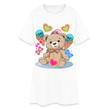 Glace Teddy Anniversaire Coeur Coeurs Enfant Enfants Bébé - Robe T-shirt Femme - blanc - Devant