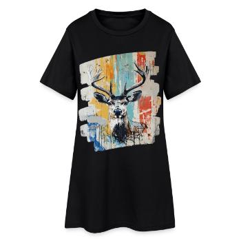 Cerf avec bois - Robe T-shirt Femme - noir - Devant