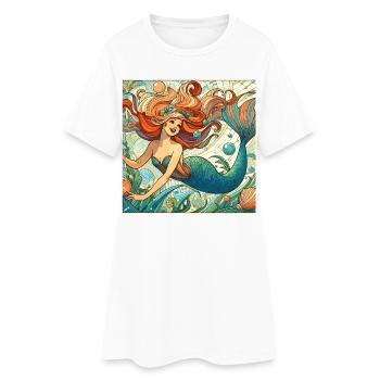 Sirène Sirène cheveux roux Cadeau Art Nouveau - Robe T-shirt Femme - blanc - Devant