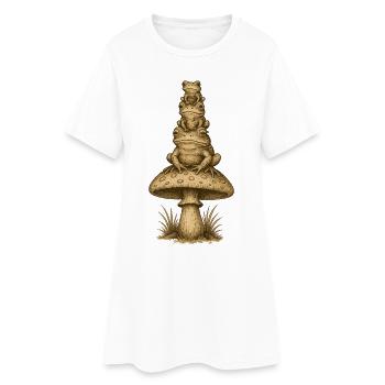 Totem de grenouille sur pile de champignons - Robe T-shirt Femme - blanc - Devant