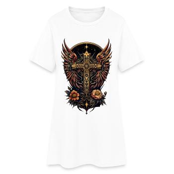 Un symbole de force : la croix ornée d’ailes - Robe T-shirt Femme - blanc - Devant