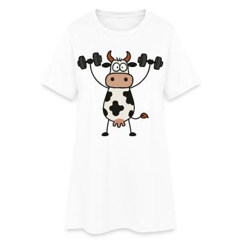 Drôle Vache Haltères Entraînement Fitness Musculation - Robe T-shirt Femme - blanc - Devant