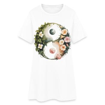 Floral Yin Yang | L’art de l’harmonie botanique - Robe T-shirt Femme - blanc - Devant