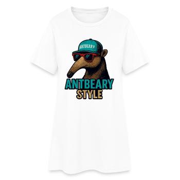 Antbeary Style Aardvark Cartoon - Women’s T-Shirt Dress - white - Front