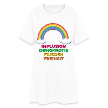 INKLUSION REGENBOGEN FRIEDEN DEMOKRATIE - Frauen T-Shirt-Kleid - Weiß - Vorne