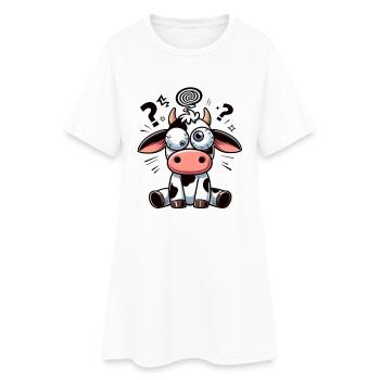 Funny Confused Cow Cartoon Clumsy Googly Eyes - Women’s T-Shirt Dress - white - Front