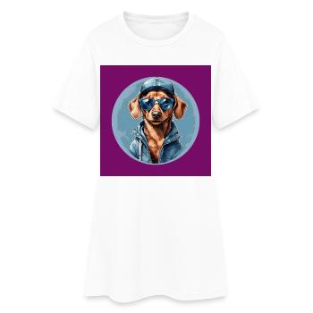 Dackel Dachshund mit Sonnenbrille und Hoodie - Frauen T-Shirt-Kleid - Weiß - Vorne