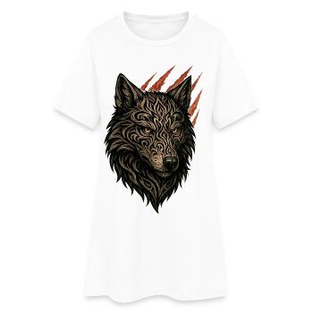 Intricate Tribal Wolf Portrait - Women’s T-Shirt Dress - white - Front