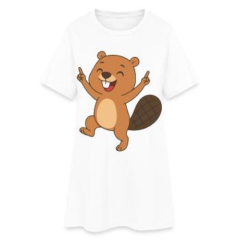 Fröhliches Biberbaby - Busy Beaver Baby - Frauen T-Shirt-Kleid - Weiß - Vorne