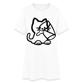 Kitten drinking a glass of milk - Women’s T-Shirt Dress - white - Front