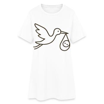 Cigogne avec bébé enfant - Arrivée minimale de bébé - Robe T-shirt Femme - blanc - Devant