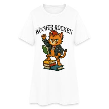 Punk-Katze: Bücher rocken! - Frauen T-Shirt-Kleid - Weiß - Vorne