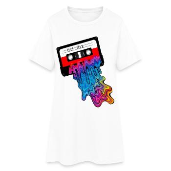 90er Kassetten Tape mit Bunten Farbauslauf - Frauen T-Shirt-Kleid - Weiß - Vorne