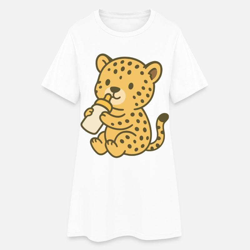 Bébé guépard avec biberon - Robe T-shirt Femme - blanc