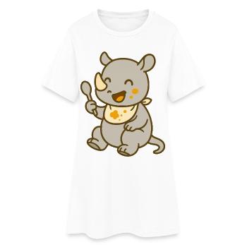 Nourrir avec le bébé rhinocéros – Doux et sauvage - Robe T-shirt Femme - blanc - Devant