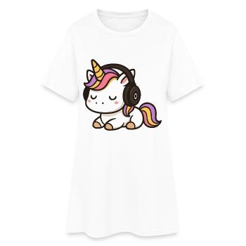 Dessin animé licorne mignon avec des écouteurs dormant - Robe T-shirt Femme - blanc - Devant