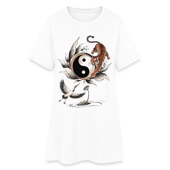 Tiger and Crane Yin Yang Balance Art - Women’s T-Shirt Dress - white - Front