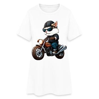 Chat Motard - Robe T-shirt Femme - blanc - Devant