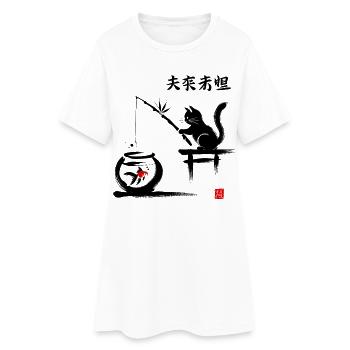 Minimalistisches Blattmuster auf fettem Hintergrund - Frauen T-Shirt-Kleid - Weiß - Vorne