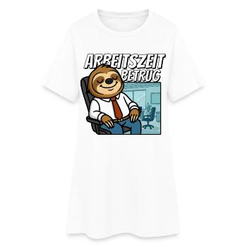 Arbeitszeitbetrug Shirt Lustiges Faultier Büro - Frauen T-Shirt-Kleid - Weiß - Vorne