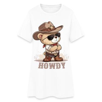 Cowboy Western Teddybär Howdy - Frauen T-Shirt-Kleid - Weiß - Vorne