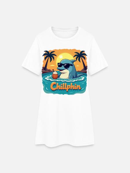 Chillphin – Entspann dich wie ein Delfin - Frauen T-Shirt-Kleid - Weiß