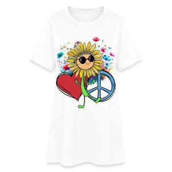 Hip Tournesol Paix Coeur Fleur - Robe T-shirt Femme - blanc - Devant